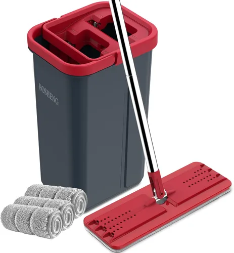 Miniatura 9 de BOSHENG Juego de trapeador y balde con escurridor, trapeador plano de piso sin manos y cubeta, incluye 5 almohadillas de microfibra lavables, uso
