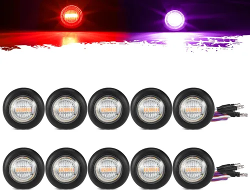 Partsam Marcador LED redondo de doble color de 3/4 pulgadas, luz roja a morada, luz auxiliar de luz lateral con enchufe de bala para remolque,