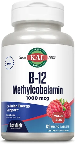 Miniatura 7 de KAL Vitamina B12 Metilcobalamina 1000mcg, energía saludable, metabolismo, nervios y apoyo de glóbulos rojos,* ActivMelt de disolución rápida