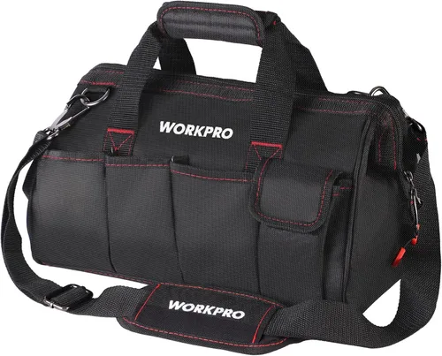 WORKPRO Bolsa de herramientas de 14 pulgadas, organizador de herramientas con múltiples bolsillos con correa de hombro ajustable, W081021A, negro