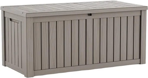 Miniatura 23 de Caja de almacenamiento impermeable para exteriores de 180 galones, caja de resina resistente a los rayos UV con varilla hidráulica para mayor 2-Gris