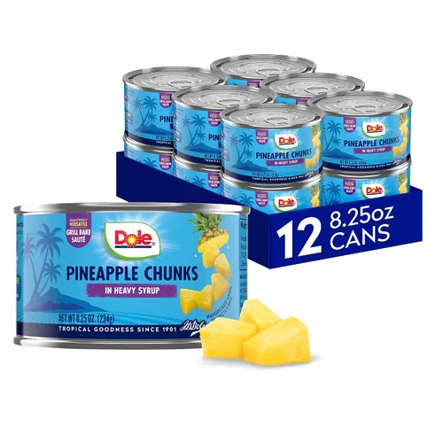 Miniatura 8 de Dole Fruta enlatada, trozos de piña en almíbar pesado, sin gluten, grapas de despensa, 20 onzas, 12 unidades, el embalaje puede variar