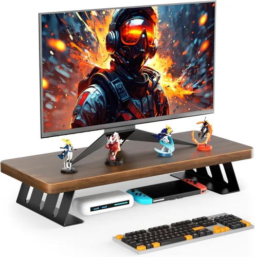 Miniatura 10 de Soporte para monitor, soporte de madera de 24 pulgadas, capacidad de carga de 220 libras, elevador de monitor de escritorio