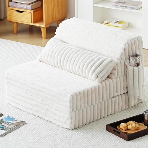 Miniatura 28 de Tiita Sofá cama plegable tamaño individual, colchón convertible con almohada, colchón de pana gruesa para el suelo, sofá cama con bolsillo lateral
