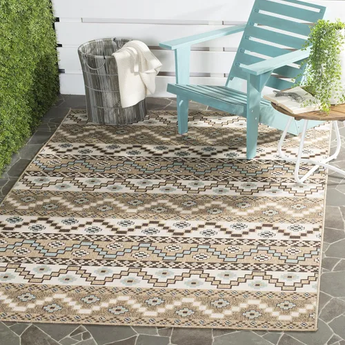 Miniatura 35 de SAFAVIEH Alfombra lavable para exteriores, colección Veranda – Alfombra de pasillo de 2.3 x 6 pies, color azul y crema, no desprende pelusa y fácil