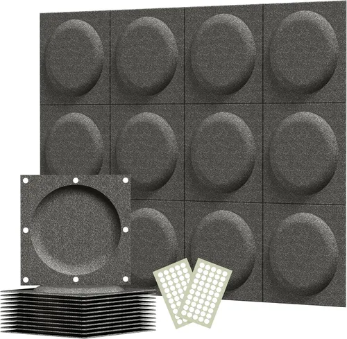 Miniatura 12 de Paneles acústicos 3D de pared, paquete de 12 paneles acústicos de arte circular de 12 x 12 pulgadas para decoración de pared interior, paneles