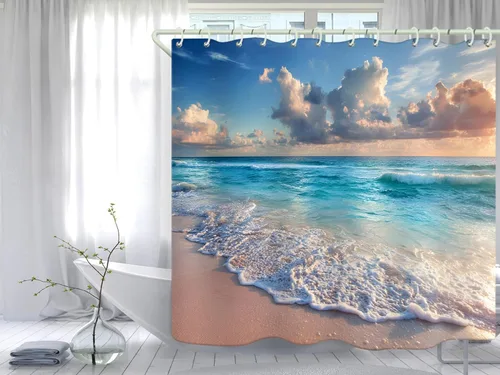 Miniatura 36 de Juego de cortinas de ducha de lámina dorada de ágata amatista (con 12 ganchos blancos en C), cortina de baño de tela de geoda impermeable