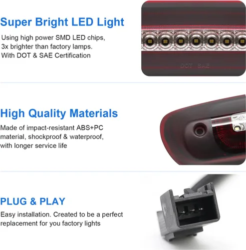 Miniatura 4 de Tercera luz de freno LED de repuesto para Silverado Sierra 1500 HD 2007-2013 / Silverado Sierra 2500 3500 HD 2007-2014 / 2009-2010 H3T, lámpara