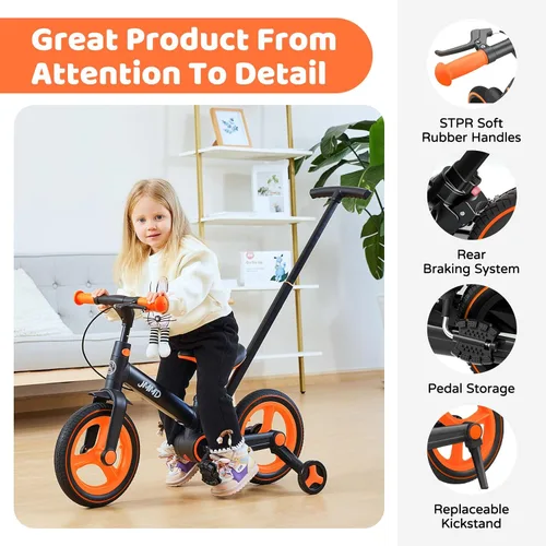 Miniatura 6 de JMMD Bicicleta 6 en 1 para niños de 18 a 60 meses, bicicleta de equilibrio plegable de 12 pulgadas con ruedas de entrenamiento, pedales, frenos