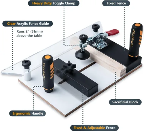 Miniatura 2 de POWERTEC Trineo de corredera para mesas de enrutador, trineo de ajuste para enrutador, corte preciso para juntas de puertas de gabinete, frentes