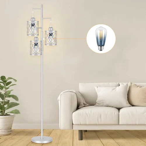 Miniatura 7 de Lámpara de pie de granja de 68 pulgadas, lámparas de pie industriales regulables para sala de estar, lámpara de pie rústica de 3 luces que incluye 3