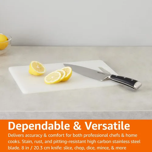 Miniatura 6 de Amazon Basics Cuchillo de chef clásico de acero inoxidable de 8 pulgadas con espiga completa y tres remaches, plateado