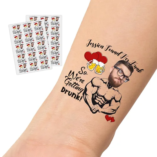 Miniatura 25 de Tatuajes temporales personalizados con foto, suministros de despedida de soltera, tatuajes personalizados cara de novios, tatuajes temporales falsos