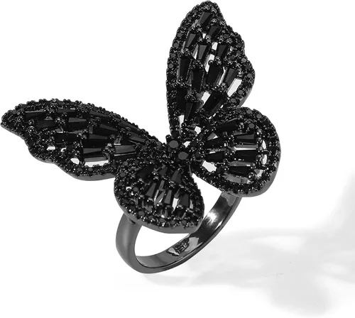 Anillos de mariposa de diamantes de imitación para mujer, anillo de cóctel dorado ajustable, circonita cúbica, cristal brillante, lazo plateado,