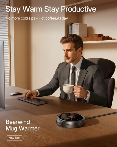 Miniatura 2 de Calentador de tazas de café para escritorio, calentador de tazas de 50W con calentamiento rápido y pantalla inteligente, 4 temperaturas
