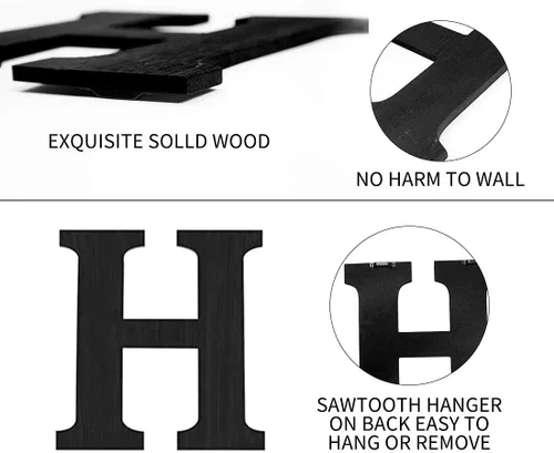 Miniatura 6 de Cartel colgante de madera con letras en inglés «HOME» (Hogar) con corona de eucalipto artificial para la letra «O», decoración de pared estilo Negro