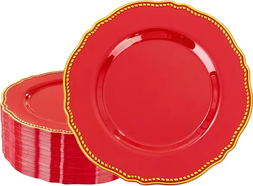Miniatura 27 de Hioasis 100 piezas Platos de plástico blancos - Platos de cena desechables blancos de 10.25 pulgadas, Platos de cena de plástico, elegantes