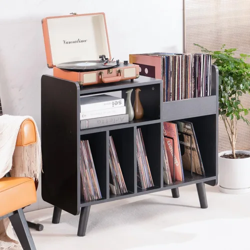 Miniatura 4 de Soporte para tocadiscos, armario grande para tocadiscos con almacenamiento de vinilo abierto y estante de exhibición con capacidad para hasta 350