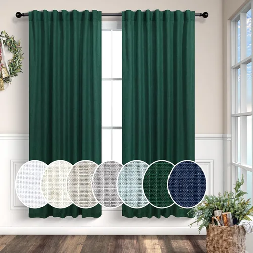 Miniatura 99 de Cortinas de lino azul de 84 pulgadas de largo para sala de estar; juego de 2 paneles con lengüeta trasera; cortinas con dobladillo para barra; Azul