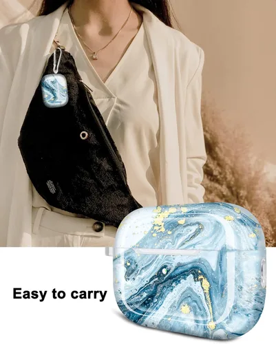 Miniatura 5 de Funda para Airpods Pro de 2ª generación, diseño de mármol con purpurina dorada, piel protectora de TPU para mujeres y niñas con llavero compatible