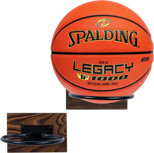 Miniatura 4 de MyGift Juego de 2 soportes de bolas deportivas de madera y metal para montar en la pared
