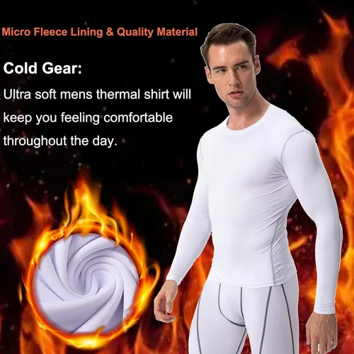 Miniatura 3 de Camisetas térmicas de compresión de manga larga para hombre, capa base atlética, para clima frío, correr, gimnasio, forro polar