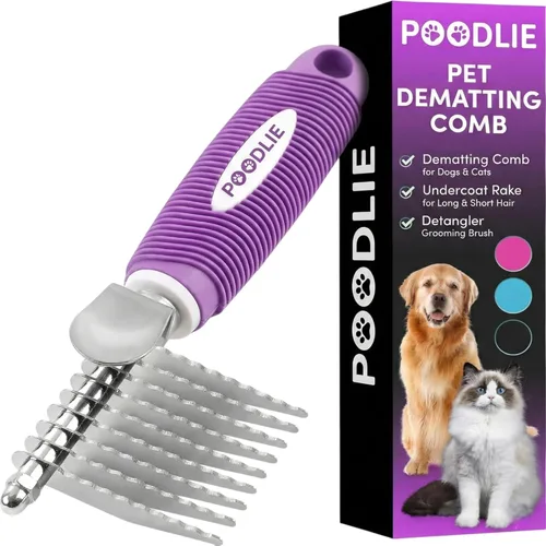 Poodle - Peine Rastrillo Desenredante para Perros y Gatos - Cuchillas Largas de Acero de Seguridad de 2.5" Peine de Metal para Desenredar Pelo del