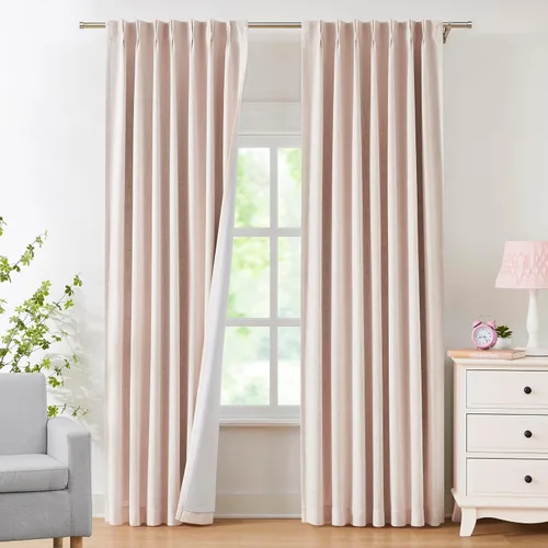 Miniatura 53 de Central Park Paneles de cortinas plisadas opacas con textura de lino, con aislamiento térmico y pestaña trasera, para sala de estar o dormitorio