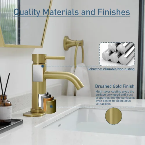 Miniatura 4 de GENBONS Grifos de Baño Dorados, Grifo de Lavabo Moderno de Una Sola Manija Dorado Cepillado de 1 Agujero con Placa de Cubierta de 3 Agujeros, Grifo