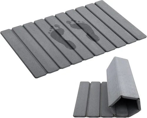 THMINS Tapete de Baño de Piedra Enrollable, Tapete de Baño Plegable de Tierra de Diatomeas 24x16 pulgadas, Súper Absorbente, de Secado Rápido,