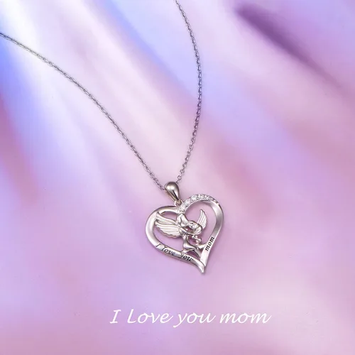 Miniatura 7 de Mama Bear Mama - Collar de plata de ley con colgante de oso en corazón con 1 2 3 cachorros