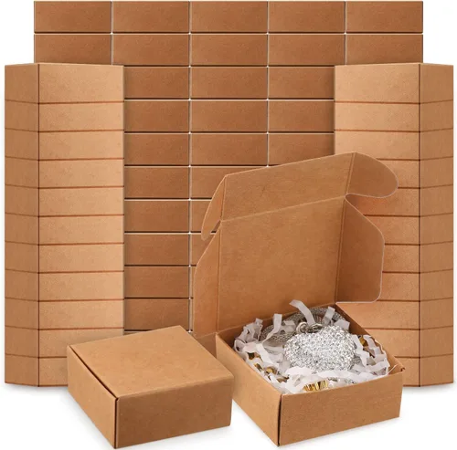 Miniatura 8 de Yinkin 200 piezas de cajas de regalo pequeñas de papel kraft a granel de 5,5 cm x 5,5 cm x 2,5 cm, cajas de cartón con tapa para adornos, aretes