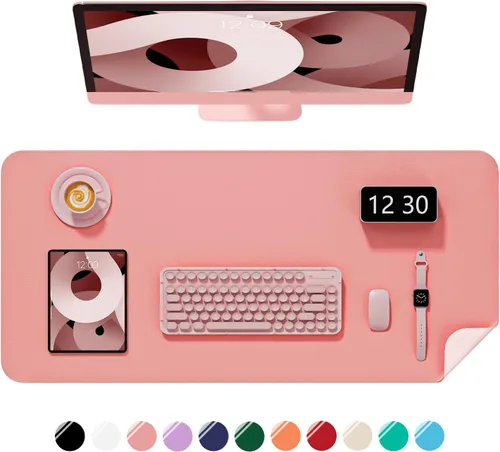 Miniatura 25 de Alfombrilla de escritorio, 60 x 35 cm, de piel sintética, antideslizante, alfombrilla grande para mouse para escritorio, impermeable, almohadilla
