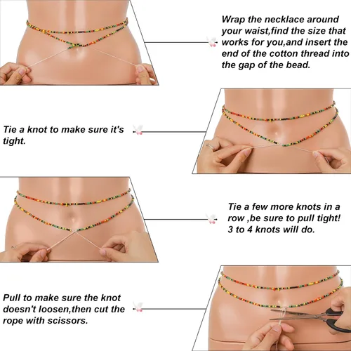 Miniatura 5 de ELABEST Cuentas africanas de cintura para mujer, no elásticas, 8 cuentas para el vientre, tallas grandes, coloridas, hechas a mano, accesorios