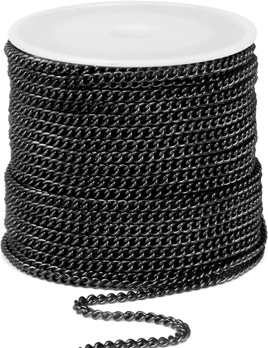 Miniatura 45 de [66 pies/20M] Cadena de bordillo de acero inoxidable chapada en oro de 18 quilates, 2mm, acero inoxidable 304, eslabones trenzados planos, cadenas
