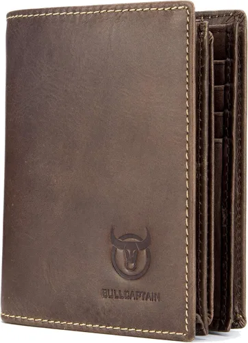 BULLCAPTAIN Cartera de cuero genuino para hombres con bloqueo RFID billeteras de identificación con ventana de crédito titular de la tarjeta de