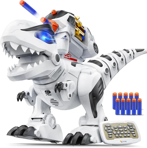 Ruko 8809 Robot de dinosaurio de control remoto juguetes para niños, grandes juguetes recargables, STEM programable interactivo con efectos de Blanco