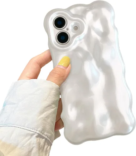 Miniatura 10 de XIZYO Funda para iPhone 13 de 6.1 pulgadas, bonito patrón de ondas, estético, 3D, rizado, ondulado, chapado en purpurina, para mujeres y niñas, Azul