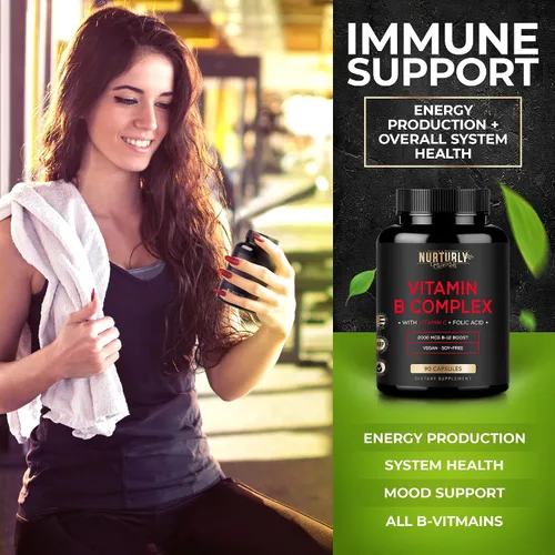 Miniatura 7 de Complejo de vitamina B con vitamina C - Contiene todas las vitaminas B esenciales - B1, B2, B3, B5, B6, B7, B9, B12 y biotina - Súper complejo