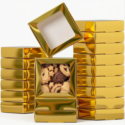 Miniatura 12 de Zonon 30 cajas de papel kraft con ventana de 4.13 x 4.13 x 1.18 pulgadas, embalaje de dulces, cajas de regalo pequeñas, soporte para jabón, mini