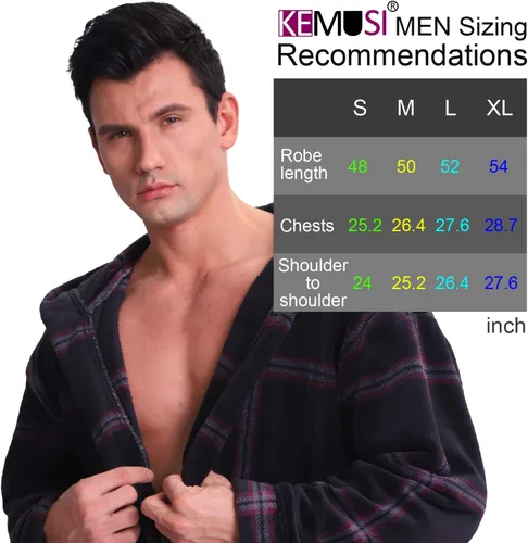 Miniatura 3 de KEMUSI Bata de baño de longitud completa suave con capucha para hombre, cómodo camisón cálido de longitud completa
