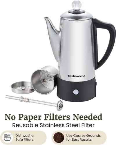 Miniatura 4 de Elite Gourmet EC140 Cafetera eléctrica de 6 tazas con función de mantener caliente, perilla de progreso de preparación transparente, mango de tacto