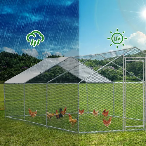 Miniatura 3 de VINGLI Gallinero grande de metal para pollos, gallinero con cubierta impermeable anti-UV, corral de pollo de alta resistencia con bloqueo de Negro