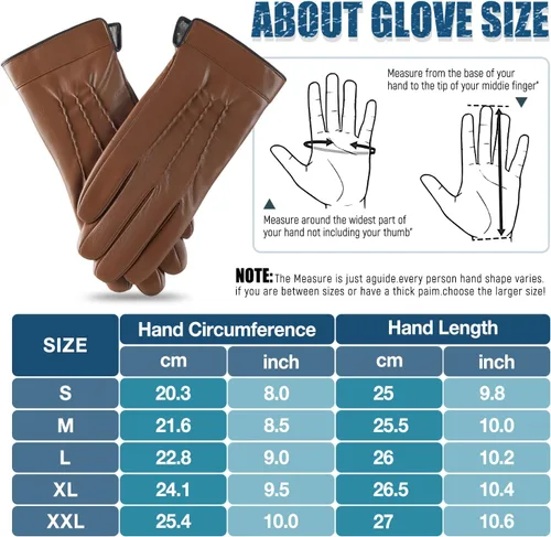 Miniatura 5 de QUKOPSE Winter Leather Gloves for Men,Touchscreen Snow Driving Gloves with Cashmere Lining for Motorcycle Driving Riding