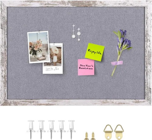 Miniatura 12 de Tablón de anuncios de fieltro gris, 14.2 x 10.2 pulgadas, tablones de anuncios decorativos para colgar en paredes con marco de madera rústica