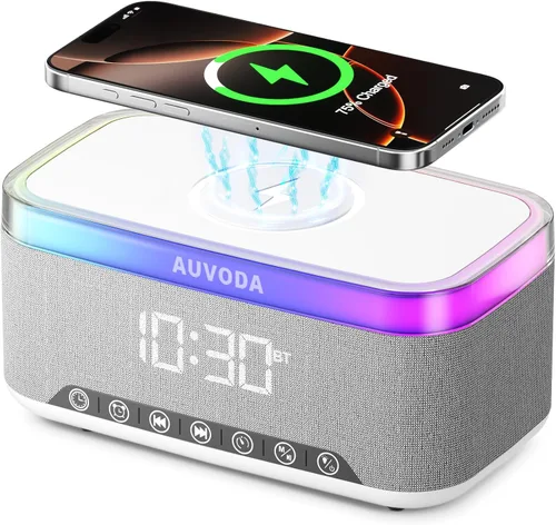 Miniatura 10 de Altavoz Bluetooth S300, altavoz portátil inalámbrico con carga inalámbrica de 15 W, luz nocturna de 13 colores, alarma, estéreo de 16 W, TWS, BT5.3
