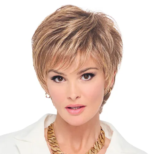 Miniatura 19 de Raquel Welch - Peluca corta Bob atada a mano feroz y enfocada por Hairuwear, gorra de tamaño medio, castaño iluminado por el sol RL10/12