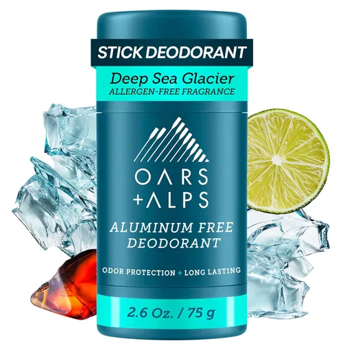 Oars + Alps Desodorante sin aluminio para hombres y mujeres, dermatológicamente probado, tamaño de viaje, glaciar de mar profundo, 1 paquete, 2.6