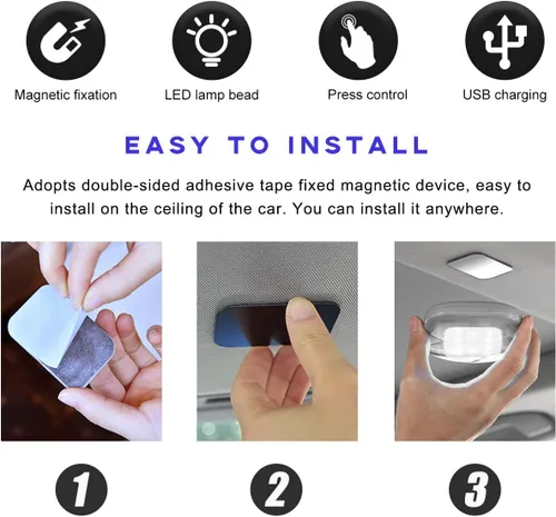 Miniatura 4 de Ohleats Luces de Techo del Interior del Automóvil, Lámpara de Cúpula Inalámbrica Magnética Recargable USB, Luz LED de Lectura de Mapas