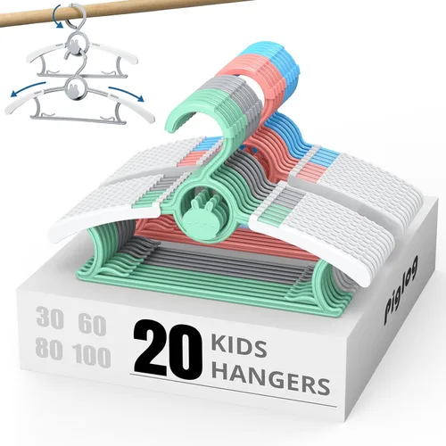Miniatura 16 de Paquete de 60 perchas para niños, extensibles y apilables, perchas de mezcla de colores para niños pequeños, niños y adolescentes, perchas